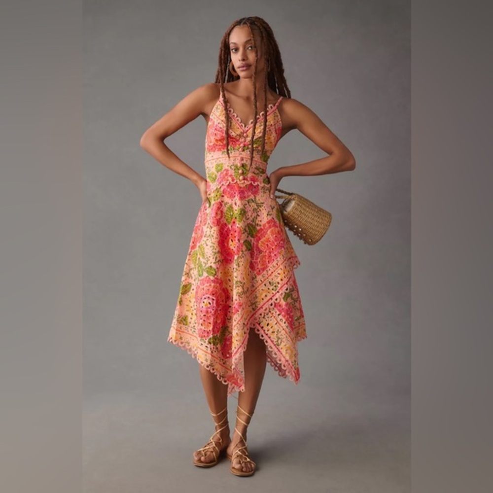 FARM Rio Printed Eyelet Asymmetrical Dress